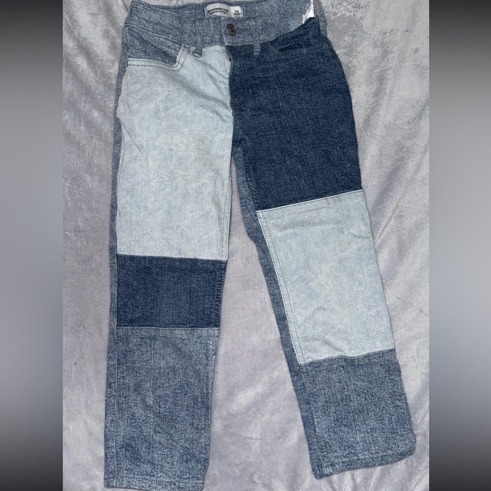 Abercrombie Kids girls' high-rise straight-leg retro patchwork denim jean